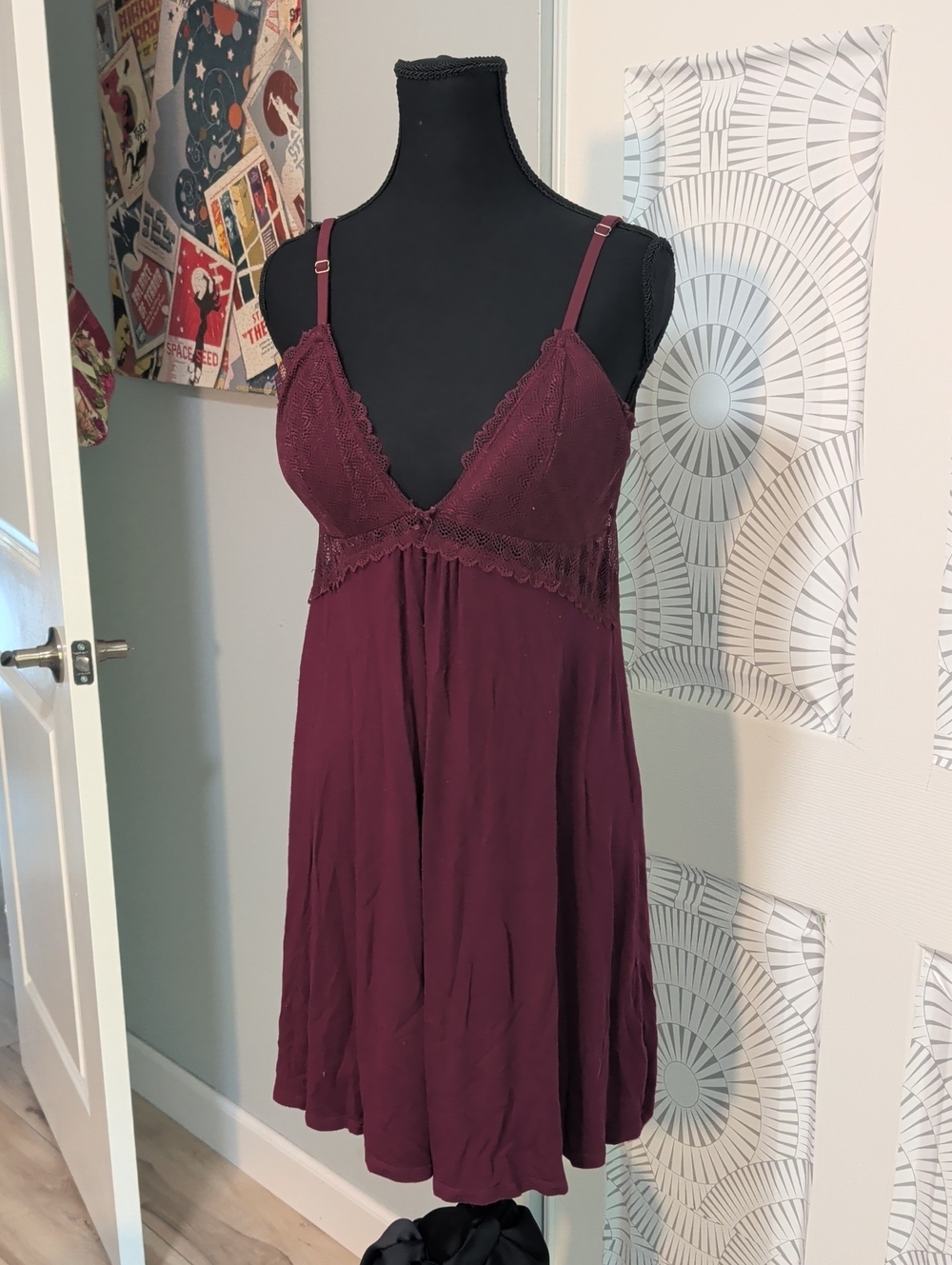 Burgundy Lace-Trim Chemise